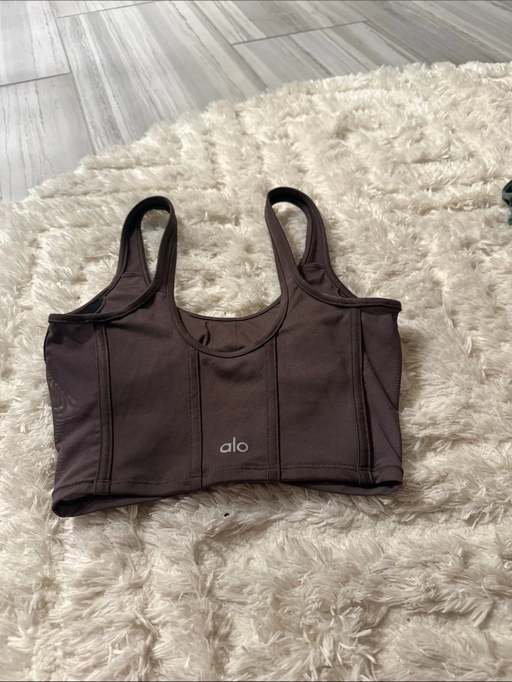 ALO Yoga Raisin Mesh Corset Tank in Raisin Brown